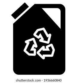3 arrows on gasoline can, recycle, recycling, recyclable, green environment, eco, ecology, ecological, biodegradable, reuse, reusable, renewable symbol, logo, sign, vector, illustration in black color
