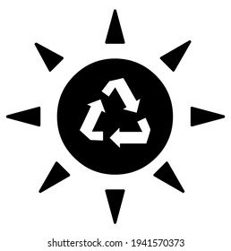 3 arrows in sun, recycle, reusable, renewable. saving and care for ecology and green environment, symbol, sign, vector, illustration in black color