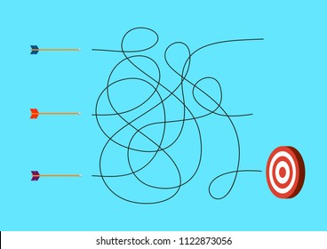 3 arrows with target. Labyrinth maze game. Vector illustration design.