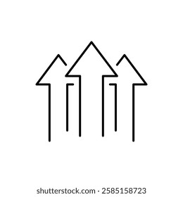 3 arrows up vector icon. Isolated symbol sign used for: mobile, app, design, web, dev, ui, ux, gui. Vector outline icon. EPS 10. Can be used for any platform or purpose. Action promotion, advertising