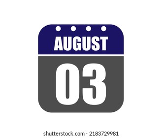 3 August calendar banner. August calendar icon in blue and gray.