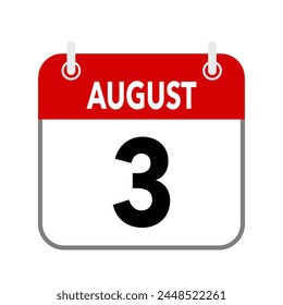 3 August, calendar date icon on white background.