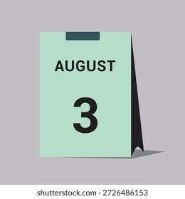 Icono de fecha del calendario del 3 de agosto Ilustración vectorial mínima del calendario del escritorio