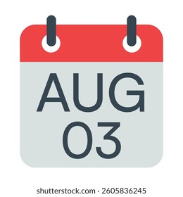 3 August Calendar Icon, Isolated Vector Calendar Icon.
