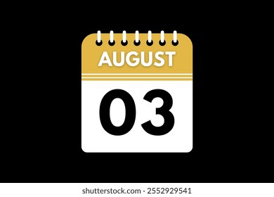 3 August calendar icon text page monthly web design on golden, black, and white background vector, icon, or illustration with the month of August 3