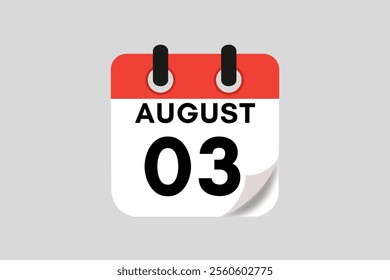 3 August calendar icon text page monthly web design on red, white, black and ash background vector, icon, or illustration with the month of August 3