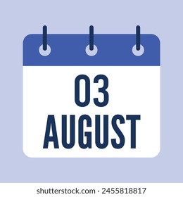 3 August Calendar, Isolated Vector Calendar.
