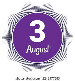 3 de agosto, plantilla Fecha. Diseño útil para la promoción de calendarios o eventos. Ilustración vectorial Archivo EPS 10. Aislado sobre fondo blanco. 