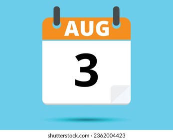 3. August. Flacher Icon-Kalender einzeln auf blauem Hintergrund. Vektorgrafik.