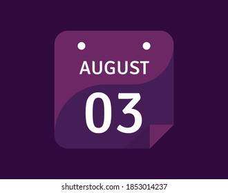 3 August, August 3 icon Single Day Calendar Vector illustration