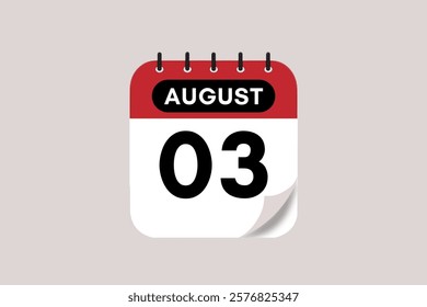 3 August month single day vector, illustration, calendar with rose red, black and off-white color background calendar August 3