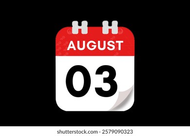 3 August month single day vector, illustration, calendar with red, gray, white and black color background calendar August 3