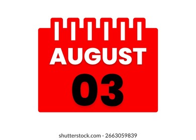 3 August Monat einzelner Tag Vektor, Illustration, Kalender mit roter, schwarz-weißer Farbe Hintergrund Kalender Symbol vom August 3