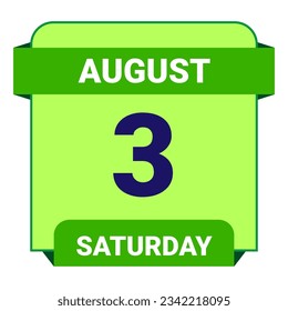 3 August, Saturday. Date template. Useful design for calendar or event promotion. Vector illustration EPS 10 File. Isolated on white background. 