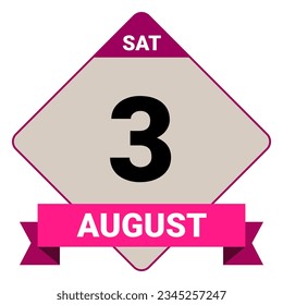 3 August, Saturday. Date template. Useful design for calendar or event promotion. Vector illustration EPS 10 File. Isolated on white background. 