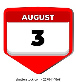 3 August vector icon calendar day. 3 date of august. Third day of august. 3rd date number. 3 day calendar. Three date. National Watermelon Day and Independence of Niger