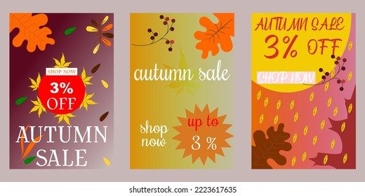3% Autumn Shop Now for background, banner, template,sign label with vector art illustration. Purple background.