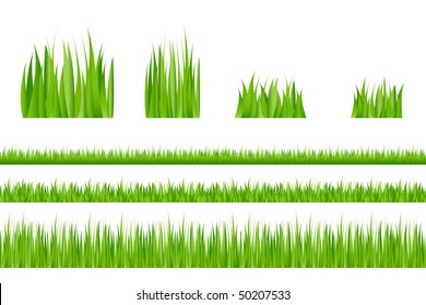 3 backgrounds of green grass and 4 tufts of grass