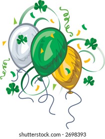 3 balloons with confetti and shamrocks to celebrate St. Patricks Day