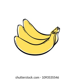 3 Bananas Hand drawn Icon Simple Yellow Fruits