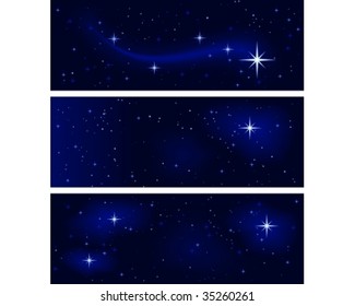 3 banners with different star constellations. Peaceful, tranquil and silent. Use of 10 global colors, blends.