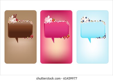 3 Banners With Speech Bubbles With Ice-Cream, Isolated On White Background, Vector Illustration