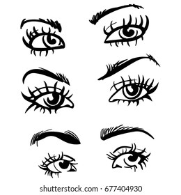 3 basic eyebrow shape types and eyes. vector illustration. Fashion female brow. set