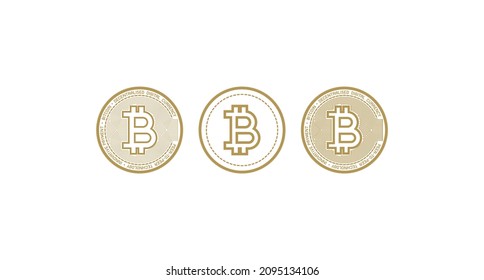 3 beautiful bitcoin coin graphics isolated in white background, For use in illustrations, articles, reports, presentations, screen T-shirts. Vectors, illustration.