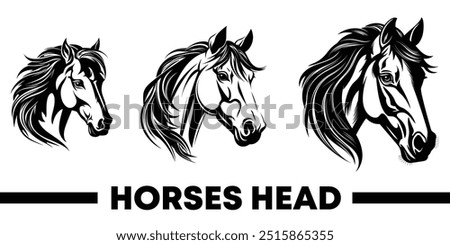 3 Beautiful Black And White Horse Head Silhouette