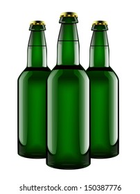  3 beer bottles on a white background. 
