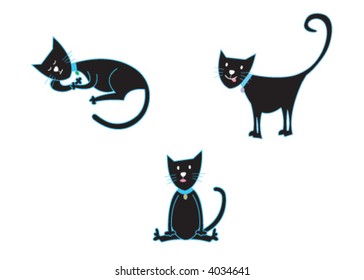 3 black cats (vector) - cartoon illustration