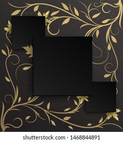 3 black frame background on golden ivy pattern With a black gradient background that looks premium.autumn