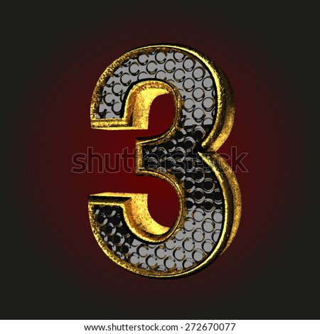 3 black letter with gold