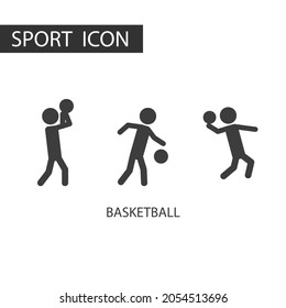 3 black pictogram of Basketball set. Kinds of sports, Pictogram sport set.