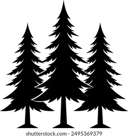 3 black pine trees together silhouette design