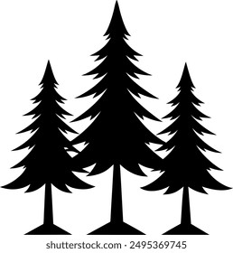 3 black pine trees together silhouette 