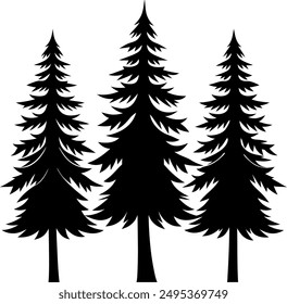 3 black pine trees together silhouette 