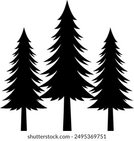 3 black pine trees together silhouette 