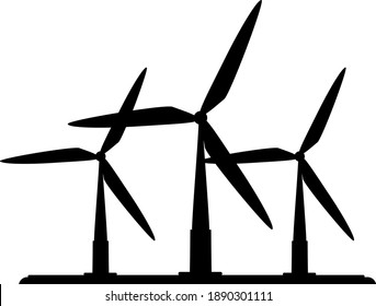 3 black wind turbines vector, 
or 3 black wind turbines icon,
wind turbine is a device that converts the wind's kinetic energy into electrical energy
