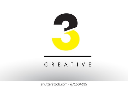 3 Black and Yellow Number Logo Design cut in half.