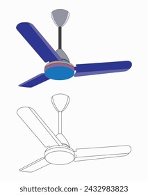 3 blade Ceiling Fan vector illustration eps