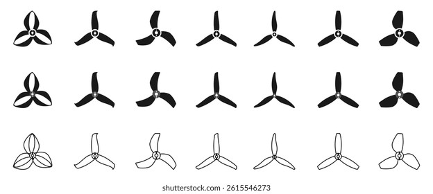 3 blade drone propeller set vector illustration isolated on white background.