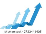 3 Blue Business Arrows Suddenly Going Up After Sideways Volatility Representing Profit Spike and Economic Boom