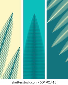 3 bookmarks background with stylized leaves pattern in blue shades
