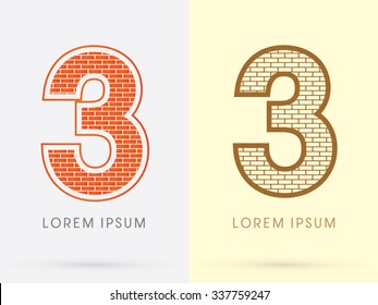 3, Brick, Construction font graphic design.
