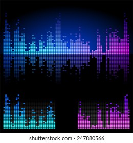 3 bright equalizers over black background