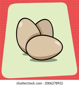 Tres Huevos Marrones Hervidos. Desayuno diario en casa. Iconos de comida para el diseño del menú. Elementos gráficos vectoriales aislados en fondo blanco.