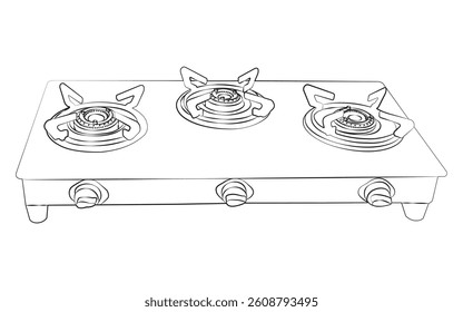 3 Burner Glass Cooktop vector Illustration Line Art.
