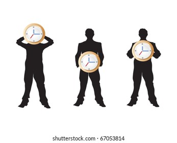 3 businessman holding the clock