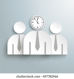 3 businessmen with a clock on the gray background. Eps 10 vector file.